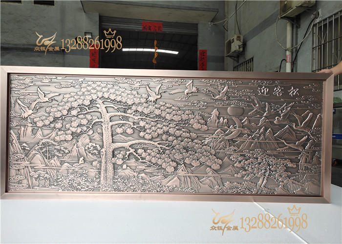 20厘厚銅板浮雕紅古銅仿銅屏風